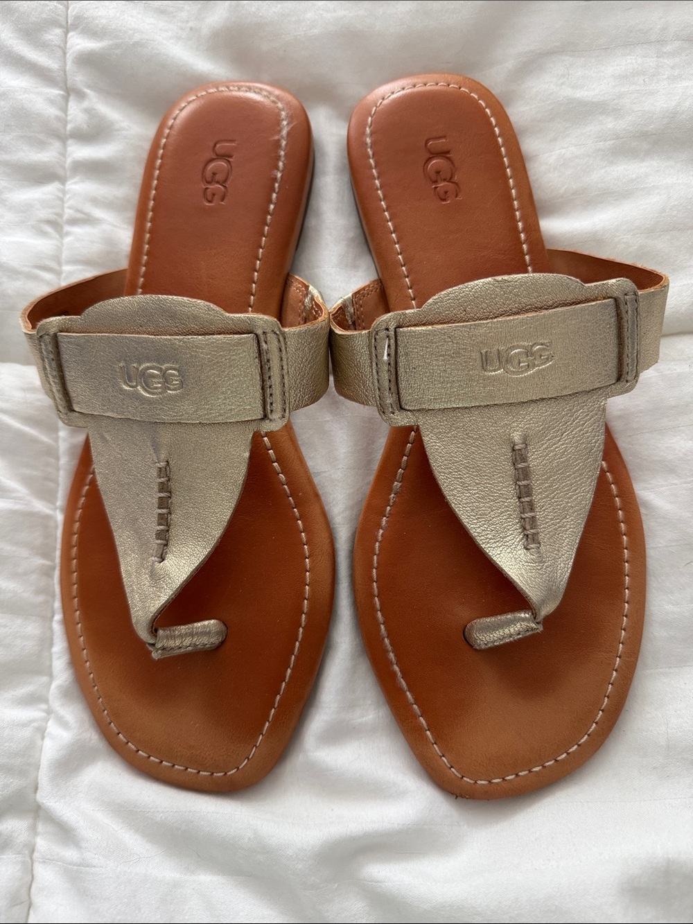 UGG Metallic Gold Leather Thong Sandals